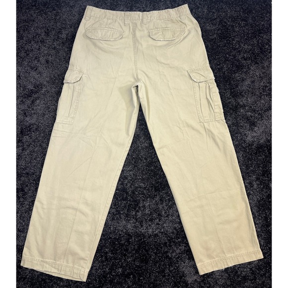 Vintage Y2K Plugg Cargo Pants Mens 34x30 Beige Cotton Casual Utility Workwear - Picture 2 of 4